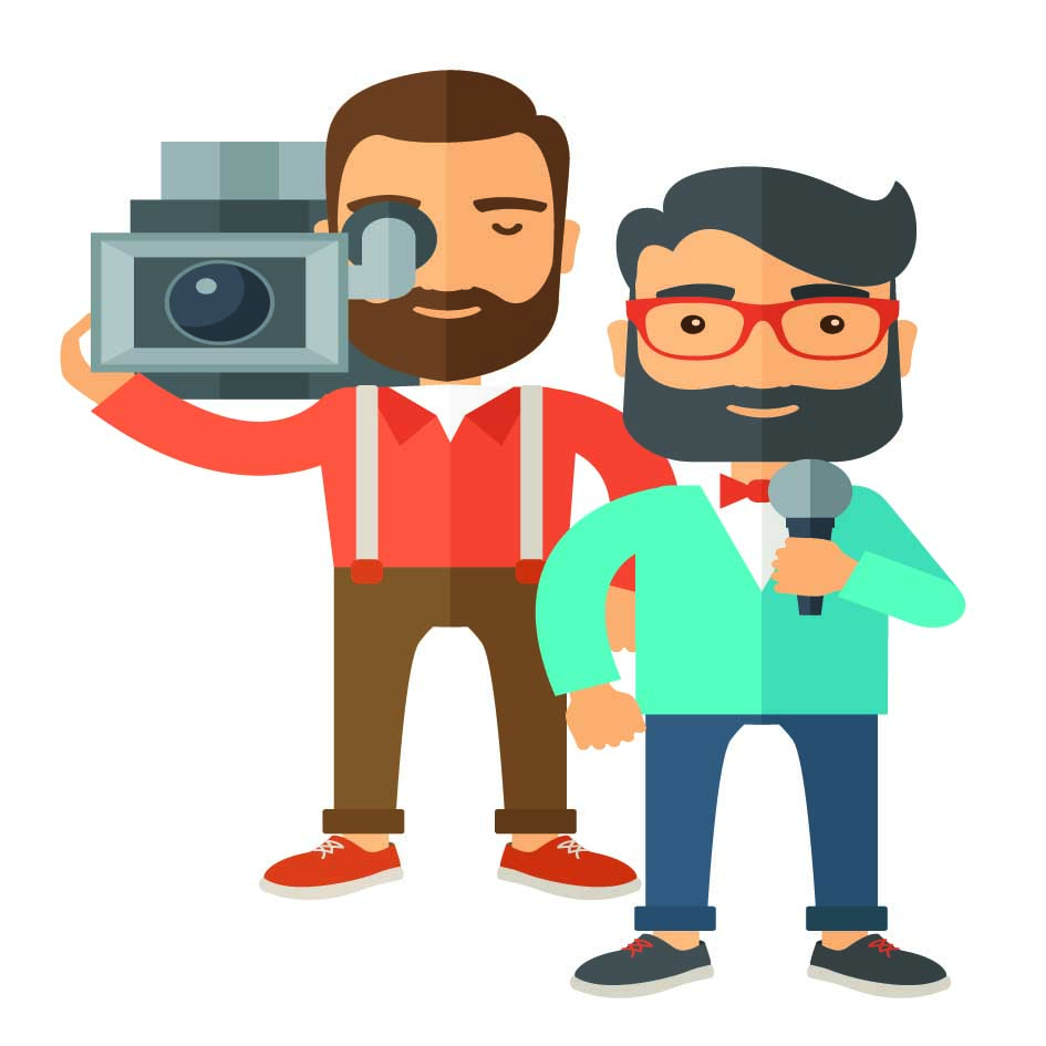 Reporter und Kameramann im Comic-Stil
