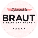rundes Badge mit der Aufschrift featured in Braut & Bräutigam Magazin