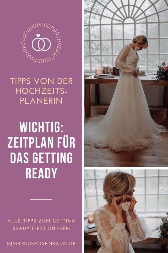 Bildcollage mit zwei Bildern einer Braut und dem Text: Wichtig: Zeitplan für das Getting ready.